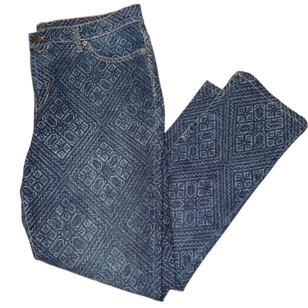 RARE Lauren Jeans Co Women’s 14 90’s Mosaic Boho Denim Modern Skinny Logo Jeans